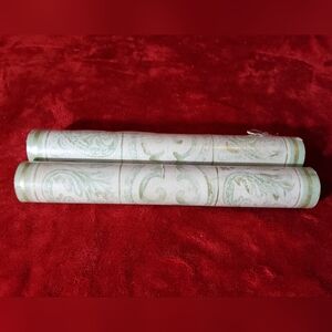 Vintage 1980’s Wallpaper Sunworthy Green Gold & White Pattern 2 Rolls 10 Yards